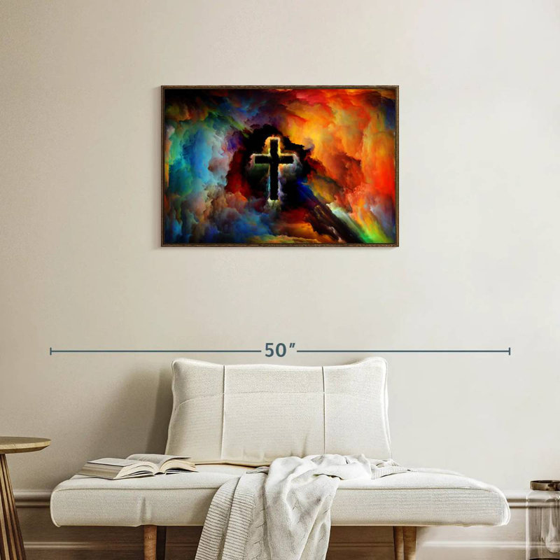 Croix colorée, Cadre flottant noyer, 31 po x 21 po