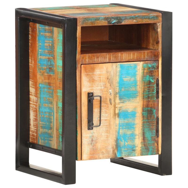 Mya Bedside Cabinet 40x35x55cm Solid Acacia Wood, Brown/Green/Black