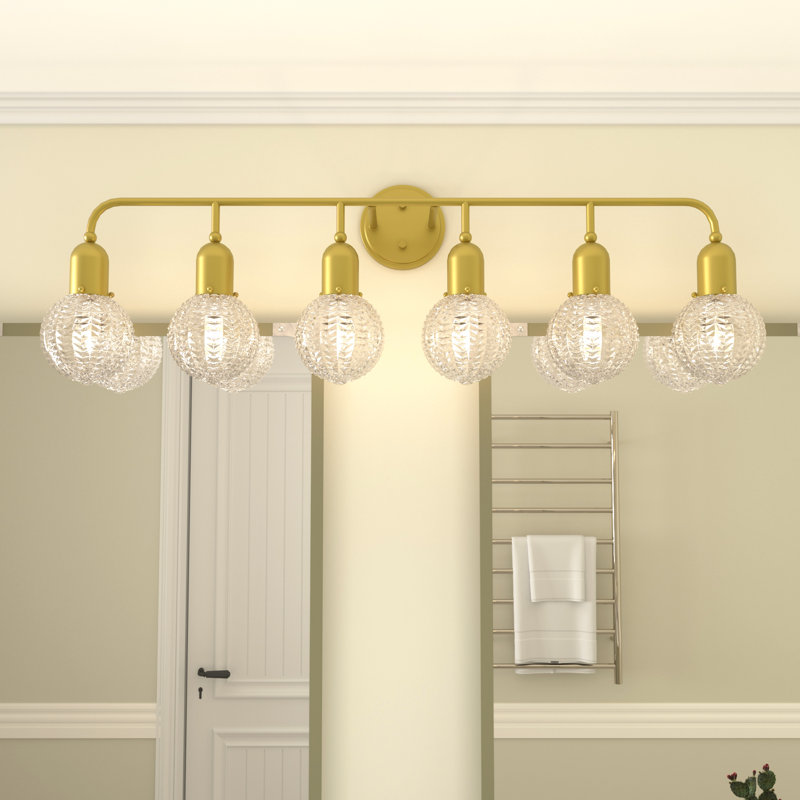 Luminaire de salle de bain à 6 lumières en acier à intensité variable Juno, Or brossé, Clair