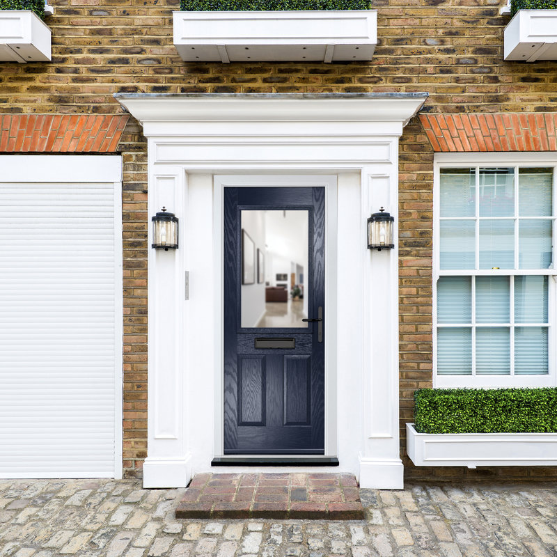 Crystal GRP Front door Lytham Slate Grey 890mm x 2090mm Open in Left hand Clear Glass, 92mm x 209mm, Blue, Left