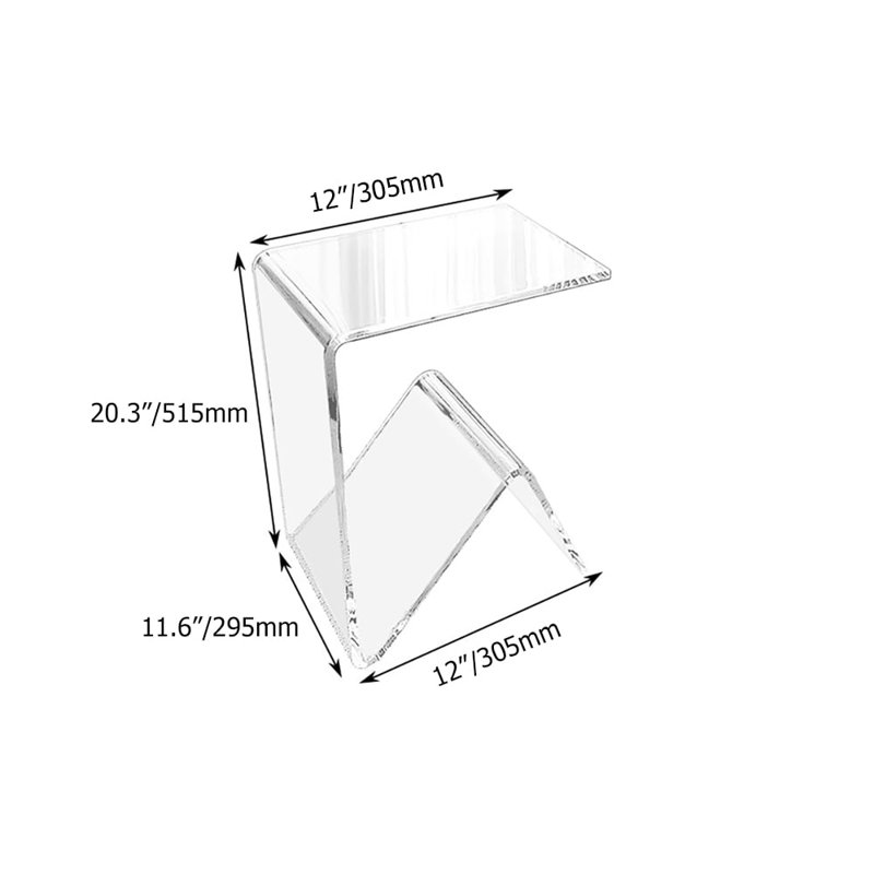 C-Shaped End Table With Storage Transparent Acrylic Small Space Side Table