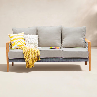 Wallace 76.25" Wide Outdoor Teak Rectangle Patio Sofa with Cushions