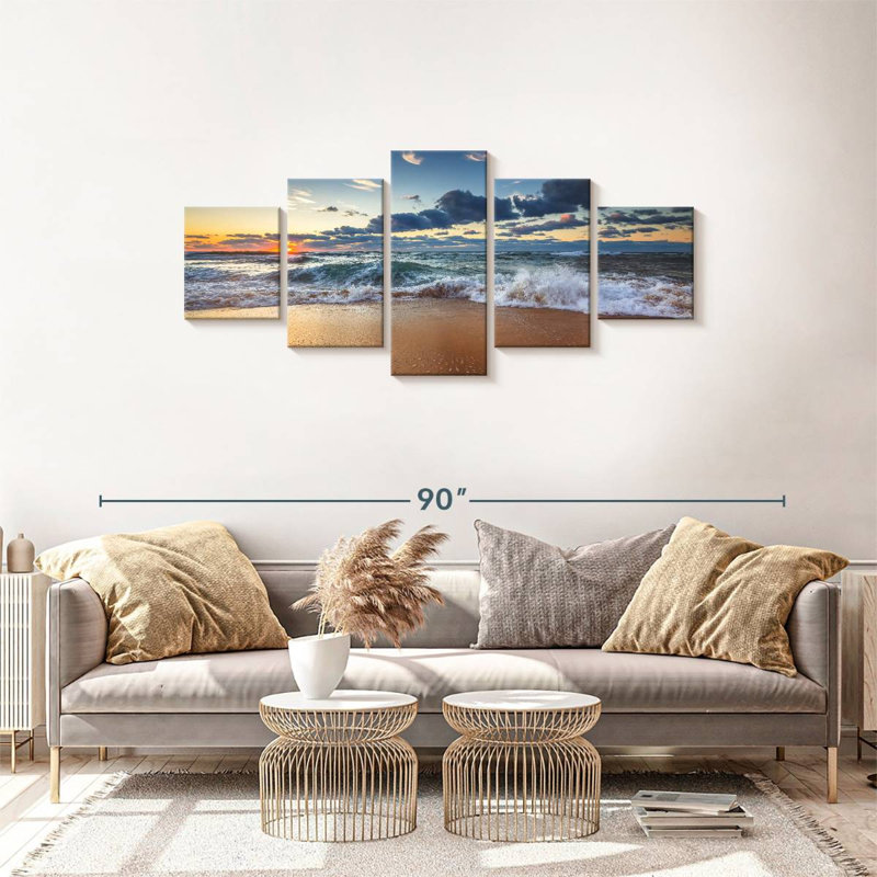 Ensemble 5 pièces Sea Cloudscape sur toile, H 68 po x l 30 po x P 1,25 po