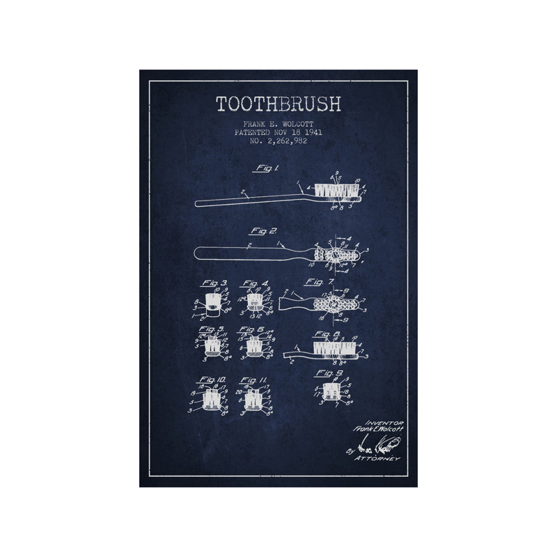 Toothbrush 1 Piece Wrapped Canvas Wall Art, 20.32 cm H x 30.48 cm W