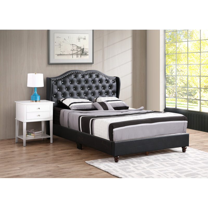 Knighton Tufted Upholstered Low Profile Storage Standard Bed, Queen, Black