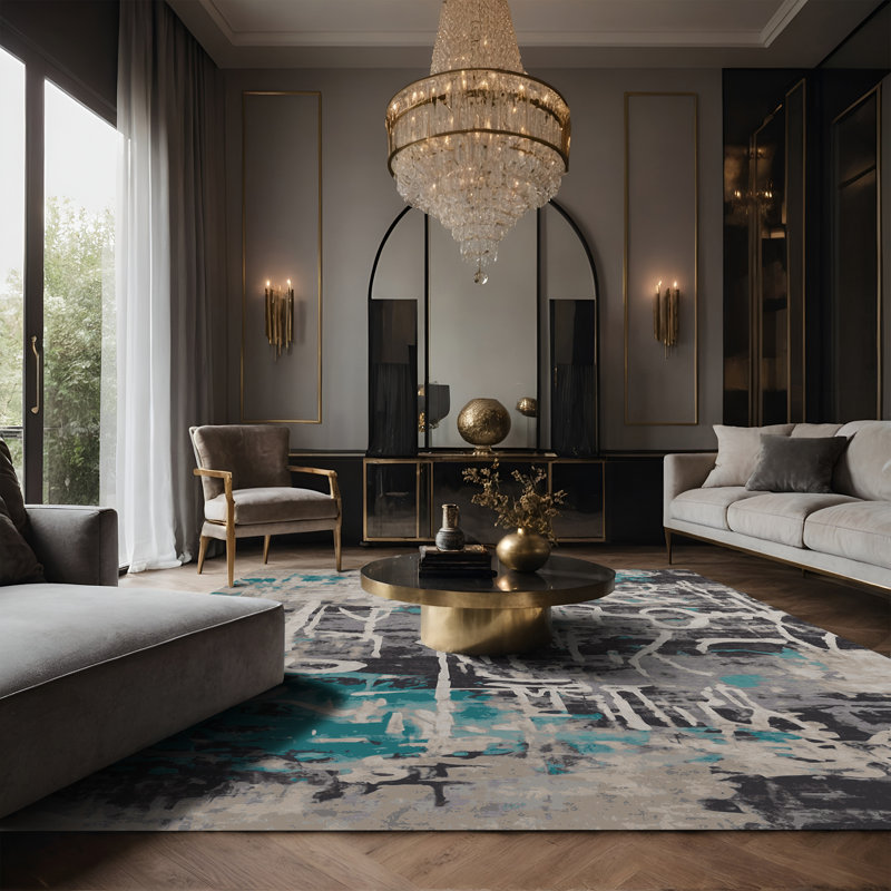 Tapis gris soyeux et moelleux, Rectangle 6 pi x 9 pi