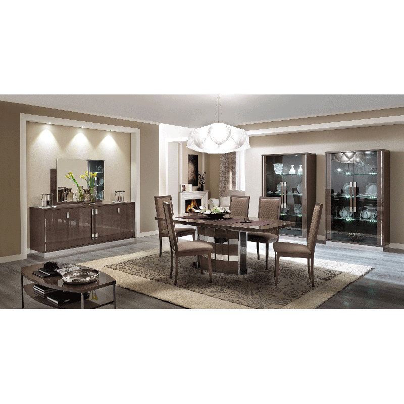 Extendable Solid Wood Dining Set, 7 Pieces: Table, 4 Chairs, Sideboard, Mirror