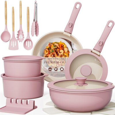 21 Pcs Pots And Pans Set Non Stick, Ceramic Cookware Set Detachable Handle, RV Kitchen Cooking Set Removable Handles, Oven Safe, Induction Ready, Stackable Non-Stick Set