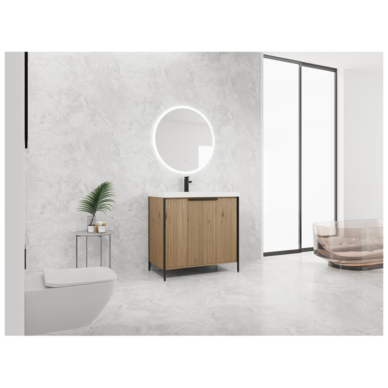 Meuble-lavabo autoportant 36 po avec lavabo en résine et portes à fermeture douce en café clair, 36"