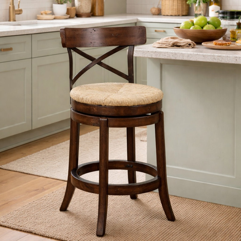 Tabouret de bar et de comptoir pivotant Tosha, Acajou, Tabouret de comptoir (assise de 24 po de hauteur)