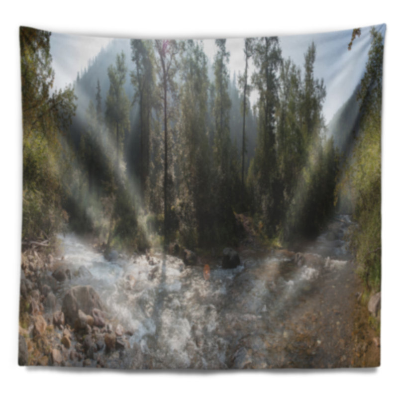 Tapisserie de panorama paysage mountain river, H 78 po x l 92 po