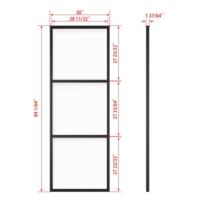Black Metal Sliding Barn Door with Clear Tempered Glass Panels