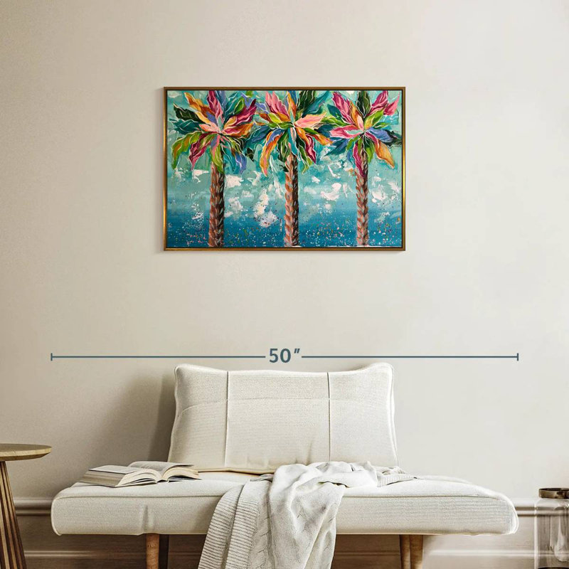 Palmiers colorés, Cadre flottant doré, 46 po x 31 po