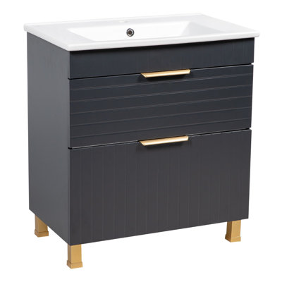 Jakkar-F_Meuble-lavabo autoportant moderne avec lavabo - Panneau de fibres à densité moyenne résistant au feu non toxique - 26 po - Miroir 28 po - PVC