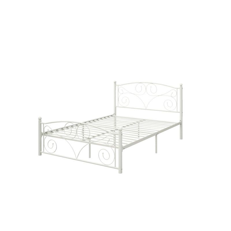 Lit double moderne en métal - blanc, fabrication en acier robuste pour la durabilité, silencieux et stable, facile à assembler, aucun sommier requis, convient à un matelas de 8 pouces ou plus épais, capacité de 600 lb avec