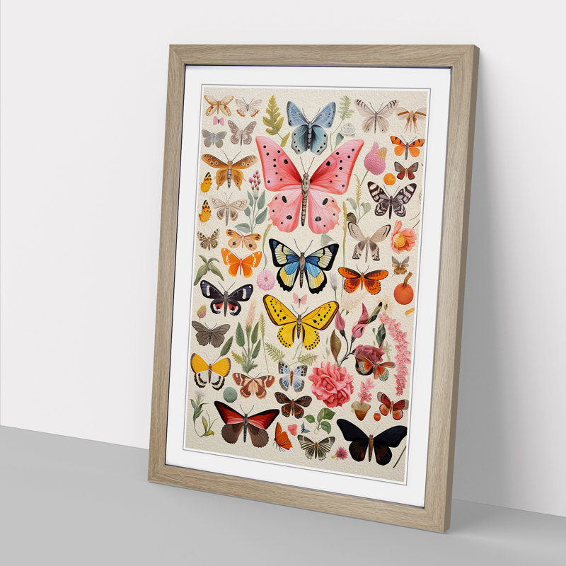 XYZ-FRM-V1223-4554 Moth Colour Field - Single Picture Frame Print on Wood, 46cm H x 34cm W x 2cm D, Oak 