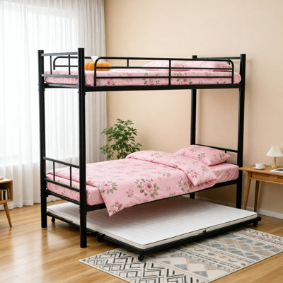 Heavy-Duty Sturdy Meta Twin Over Twin Bunk Bed/L/ Noise Reduced/ Safety Guardrail/No Box Spring Needed,Black