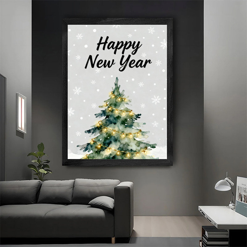 Reproduction d'art encadrée noire encadrée noire Happy New Year, H 37 po x l 25 po