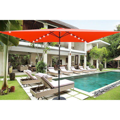 Parasol de jardin rectangulaire à DEL 10 pi x 6,5 pi Auvent, manivelle sans effort et mécanisme d'inclinaison. Pour les espaces extérieurs comme la cour, le patio, la piscine. Mât noir 10 pi x 6,5 pi avec Fonctionnement imperméable et fluide.