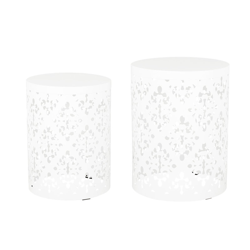 White Metal S/2 End Table , Modern Chic With Iron Cut Accentuation, No Assembly Tables, Contemporary Style Detail, Required