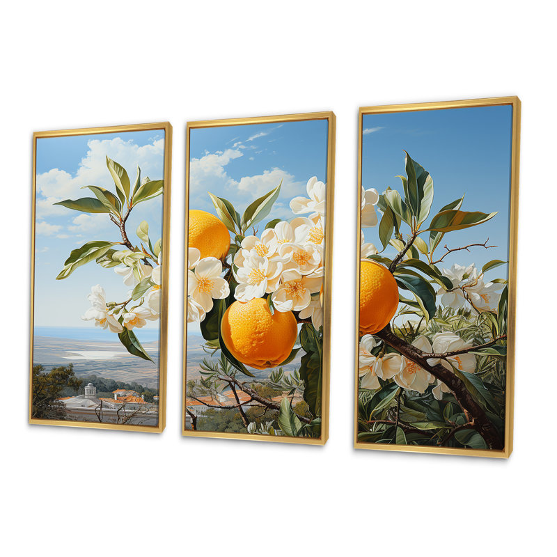 Ensembles ensoleillés de fleurs de plumeria, citronnier, ensemble d'art mural Plumeria, Cadre flottant doré