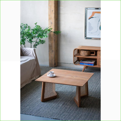 Table basse moderne en teck et rotin pour le salon - 27,6 x 27,6 x 13,8 po, brun, centre de table élégant