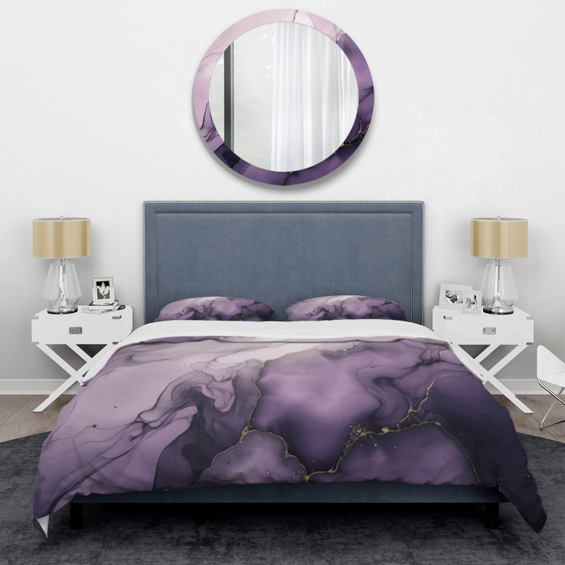 Ensemble de housse de couette en microfibre / polyester mauve et gris, Housse de couette pour grand lit et 2 taies décor