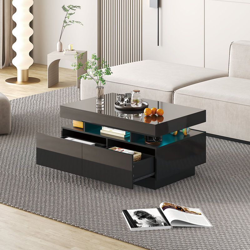 Frame Coffee Table with Storage, Black