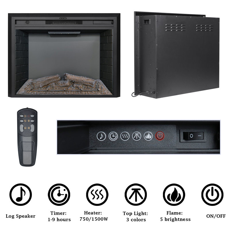 43" Recessed Electric Fireplace Heater Insert For Living Roon With Led Flame Effect, Overheating Protection, Fire Crackling Sound, Remote Control And Log Set, 750/1500w, Black