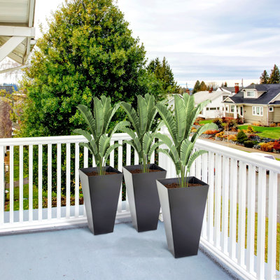 Ensemble de 3 jardinières de 28 po de hauteur, ensemble de 3 grandes jardinières effilées avec trous de drainage et bouchon, pots à fleurs en plastique artificiel pour l'extérieur, l'intérieur, le jardin, le patio, le brun clair