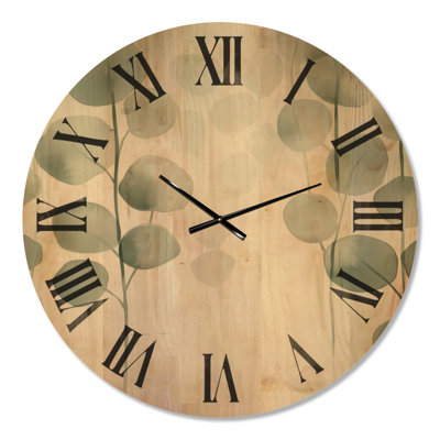 Oversized Greenery Minimalist Wood Wall Clock – Minimal Leaves Beauty Calming