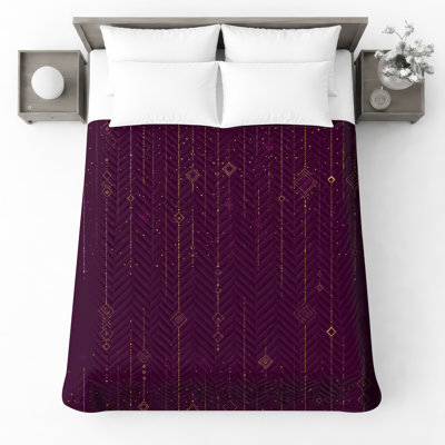Gold Geometric Lines Quilted Bedspread All Sizes