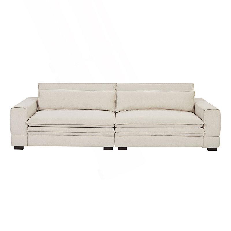 Mid-Century Modern 4-Seater Upholstered Sofa Couch for Living Room Bedroom Apartment and Home Office, Beige Fabric