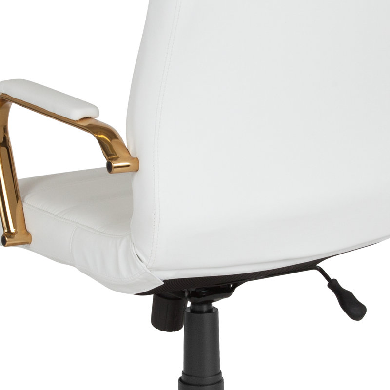 Chaise de bureau ergonomique pivotante à haut dossier - Basics by Wayfair ™, Doré, Simili cuir blanc