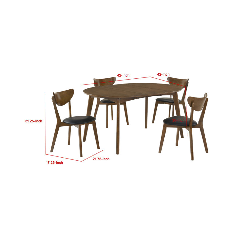 Ensemble de 4 tables de salle à manger à rallonge Josy, similicuir brun et noir