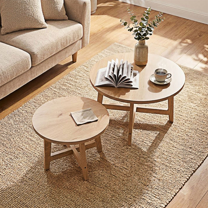 Ensemble de 2 tables basses gigognes, Bois naturel