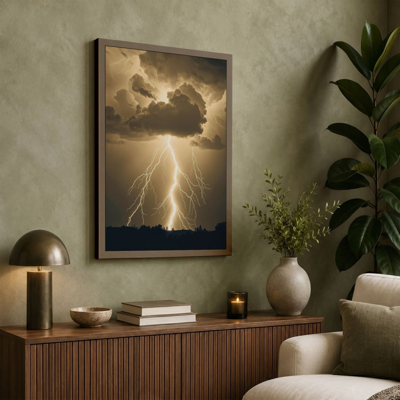 Storm Lightning Minimalist - Wrapped Canvas, 36x24 - 91.4 x 61.0 cm, White Border