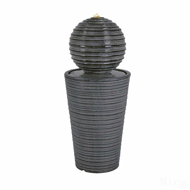 31.5"H Tall Striped Concrete Column Fountain-LED Light,Shadow Ambiance Maker for Modern Outdoor Spaces
