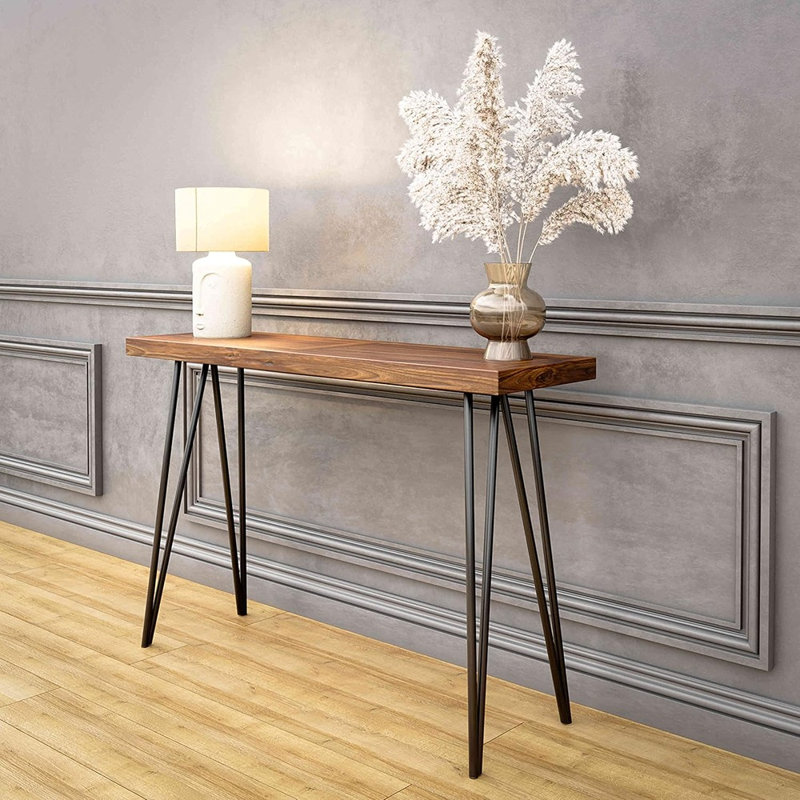 Console avec pieds en épingle à cheveux, 52 po de largeur, brun