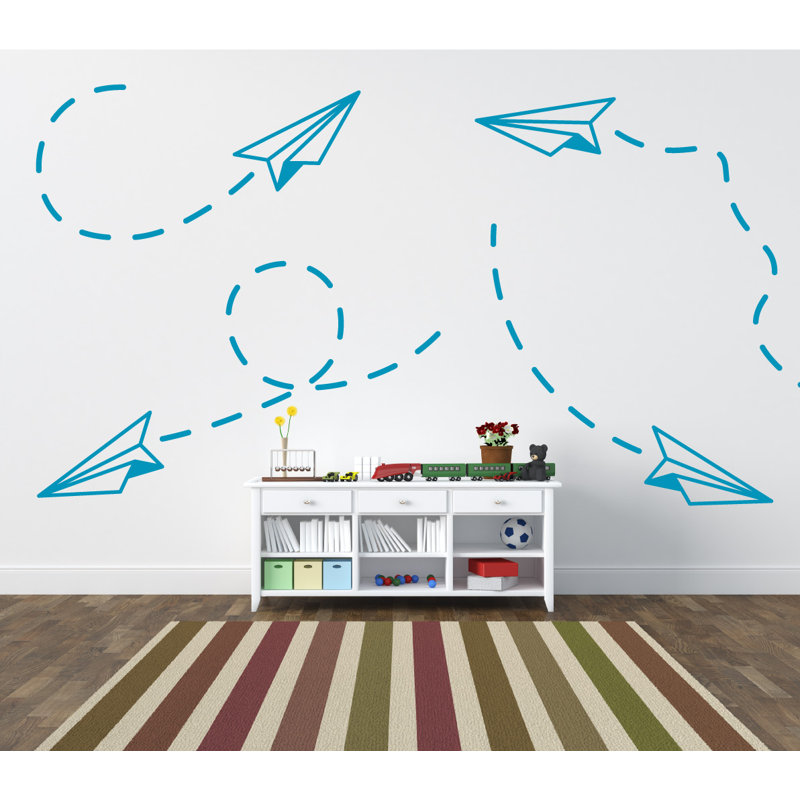 Adhésif décoratif papier avion, H 30 po x l 33 po x P 0,01 po, Bleu sarcelle
