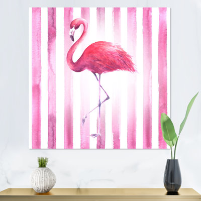 Flamant rose sur rayures roses - reproduction d'art sur toile traditionnelle