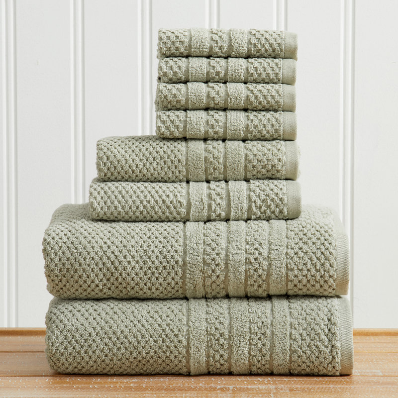 Ensemble de serviettes 100% coton à carreaux, Ensemble 8 pièces, Eucalyptus