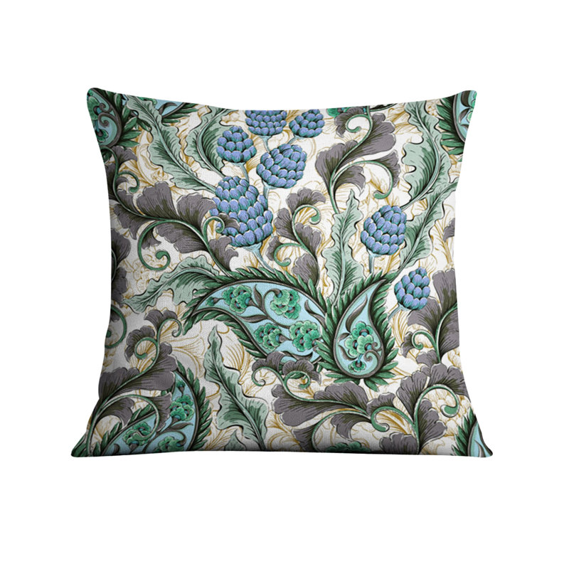 Throw Pillow Cover Only, H 16 po x l 16 po, Bleu / vert / motif cachemire beige 1