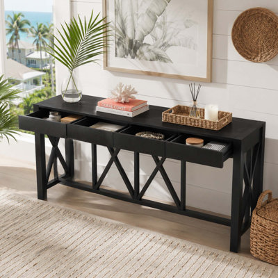 Modern Industrial Style Wooden Console Table with Four Drawers, For Living Room Hallway Use