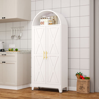 Metal Arced Storage Cabinet with Adjustable Shelves for Kitchen Pantry Living Room, Laundary Room by Gracie Oaks