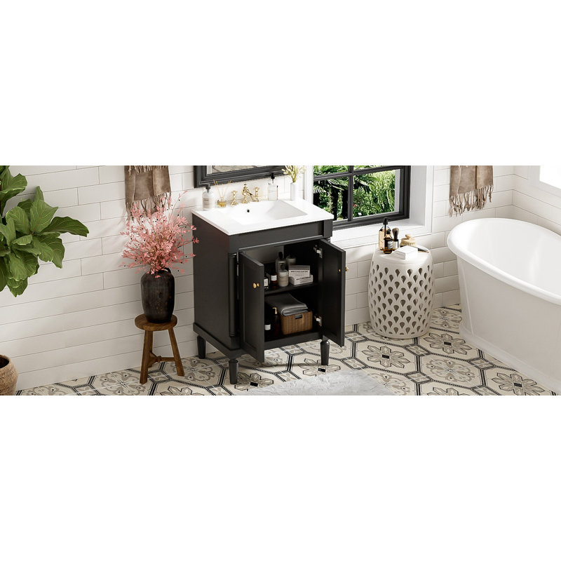 24'' Bathroom Vanity With Top Sink, 2-Tier Modern Bathroom Storage Cabinet, Single Sink Bathroom Vanity, Large Storage Shelves