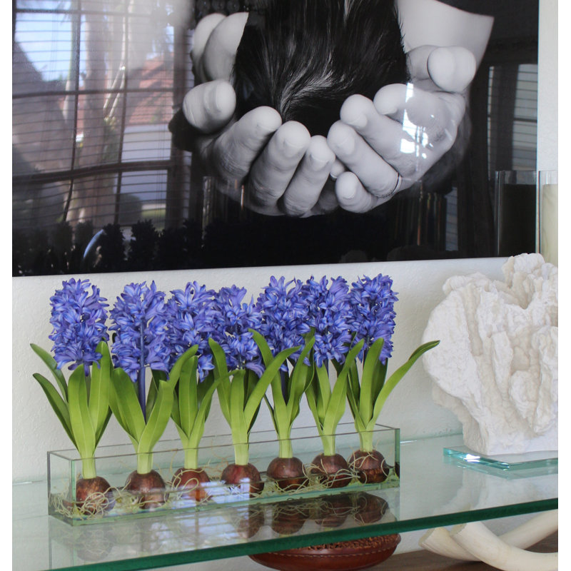 Orchids Centerpiece in Glass Planter, 16" H x 24" W x 4" D, Blue