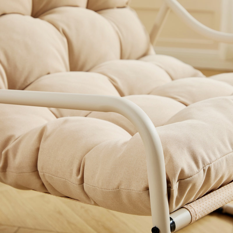 Chaise berçante d'extérieur avec coussin pour salon, chambre à coucher, salle de lecture, Beige, Beige