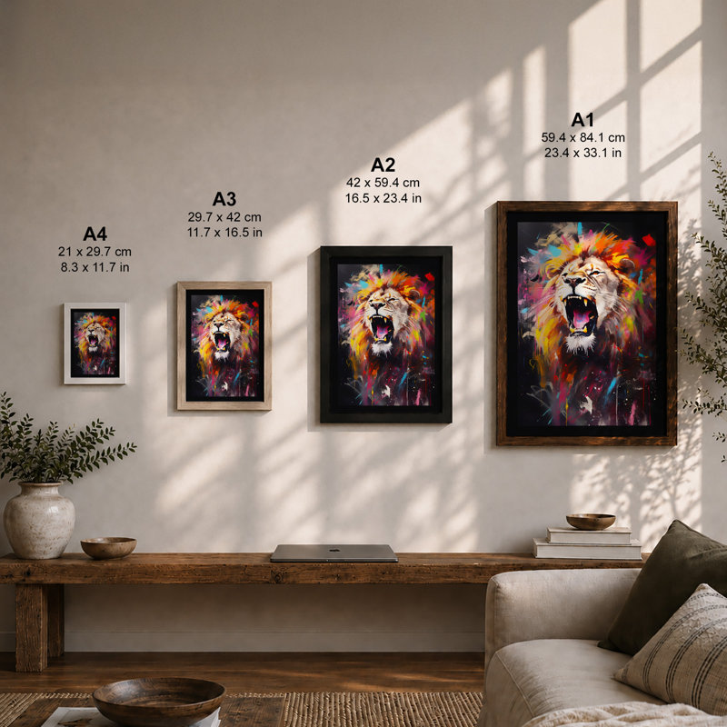 Roaring Lion Modern - Print, A2 - 59.4 x 42.0 cm, White