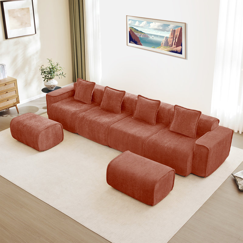 Canapé modulaire Boneless, H 31,1 po x l 138,58 po x P 59,84 po, Rouge, 6